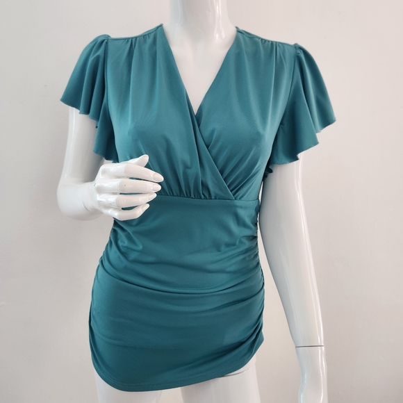 Grace Karin Tops - Grace Karin Small Emerald Wrap Blouse Elegant & Flattering